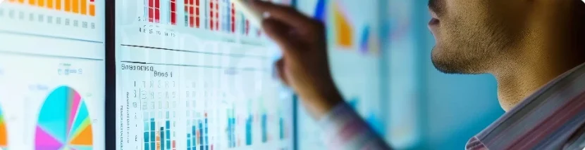 Analyst reviewing demand forecasts on screens