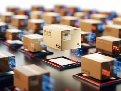 Packages are transported in high-tech Settings,online shopping,Concept of automatic logistics management.